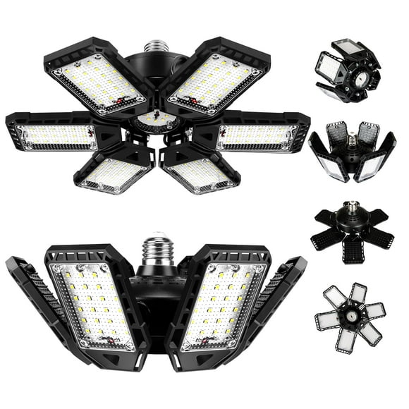 LED Garage Lights Bulb 2 Pack 180W 18000LM 6500K Led Shop Light with 6 Plus 1 Deformable Panels Basement Barn Ceiling Lights for E26/E27