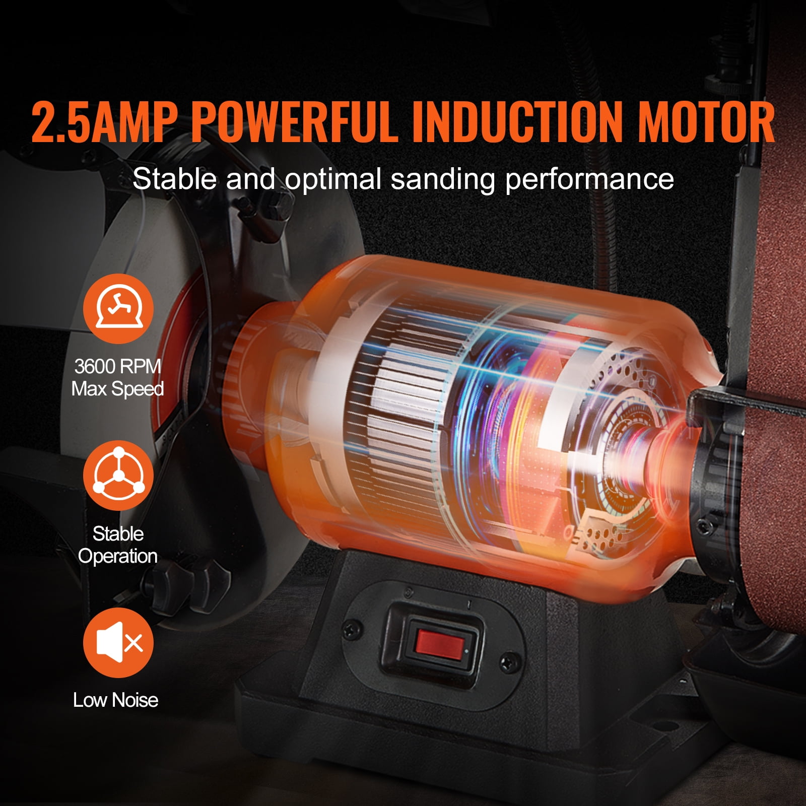 VEVOR Bench Grinder, 8" Bench Grinder Sander with 2.5A Induction Motor with 2" x28 " Belt Sander Combo for Metalworking Sharpening Grinding