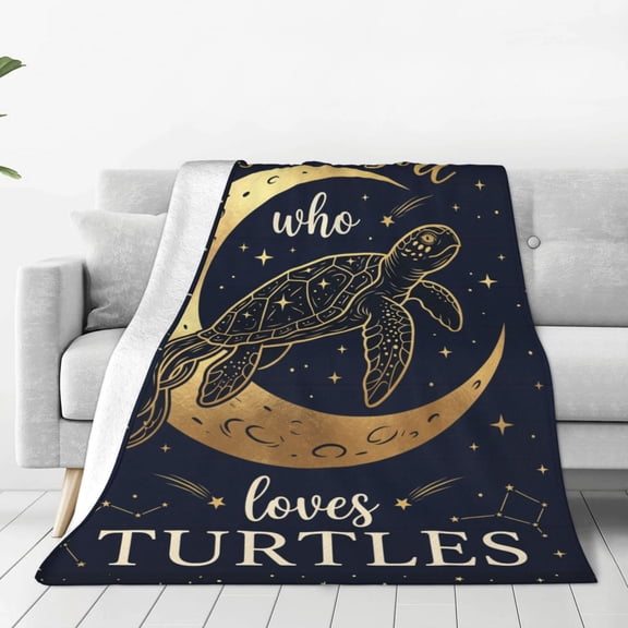 Sea Turtle Throw Blanket, Soft Flannel Blanket with Cute Blue Design, Cozy All Season Couch Sofa Throw 50x40