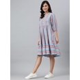 thumbnail image 5 of Janasya Summer 3/4 Sleeve Striped Blue Cotton Ruffled Midi Dress For Women, 5 of 7