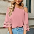 thumbnail image 7 of Women Summer Solid Color Loose Fitting Chiffon Blouse 3/4 Bell Sleeve Mesh Panel Shirt Cold Shoulder Metallic Buckle Top, 7 of 7