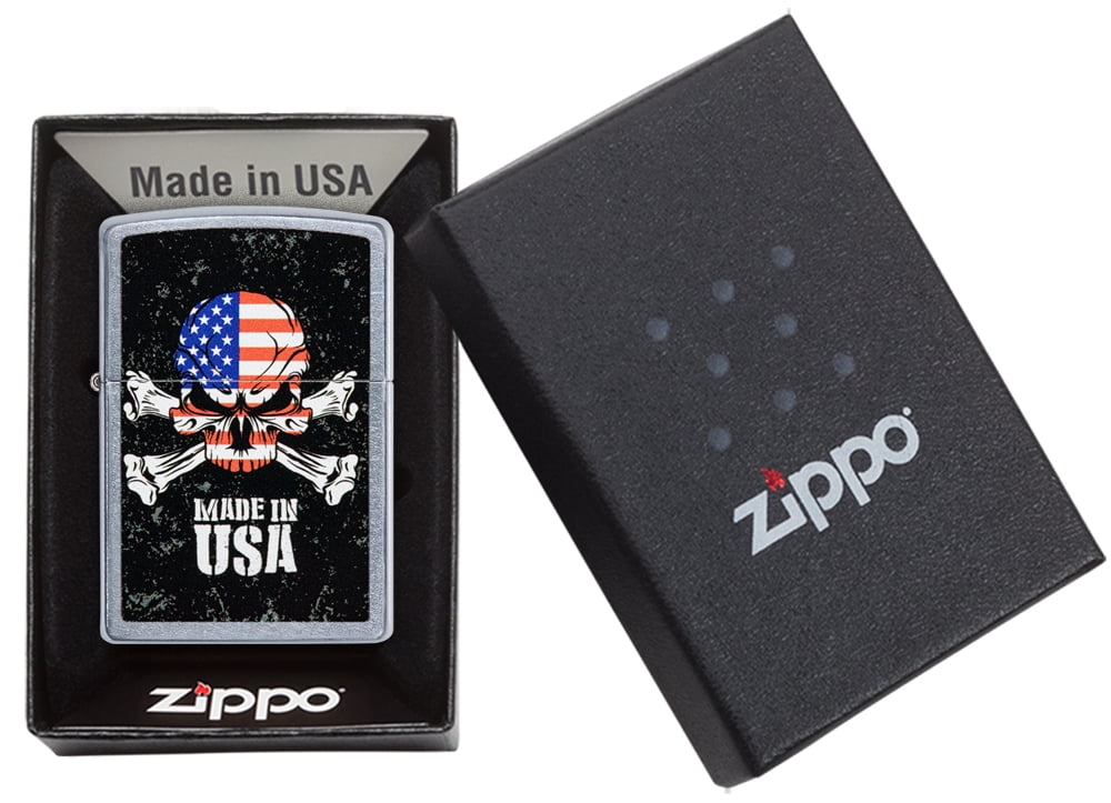 Zippo Street Chrome USA Skull Windproof Pocket Lighter