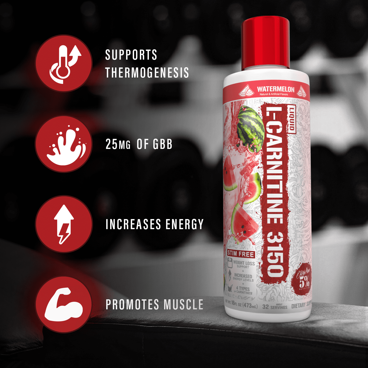 5% Nutrition Rich Piana Liquid L-Carnitine 3150 4 Source Blend with GBB (Blue Raspberry)