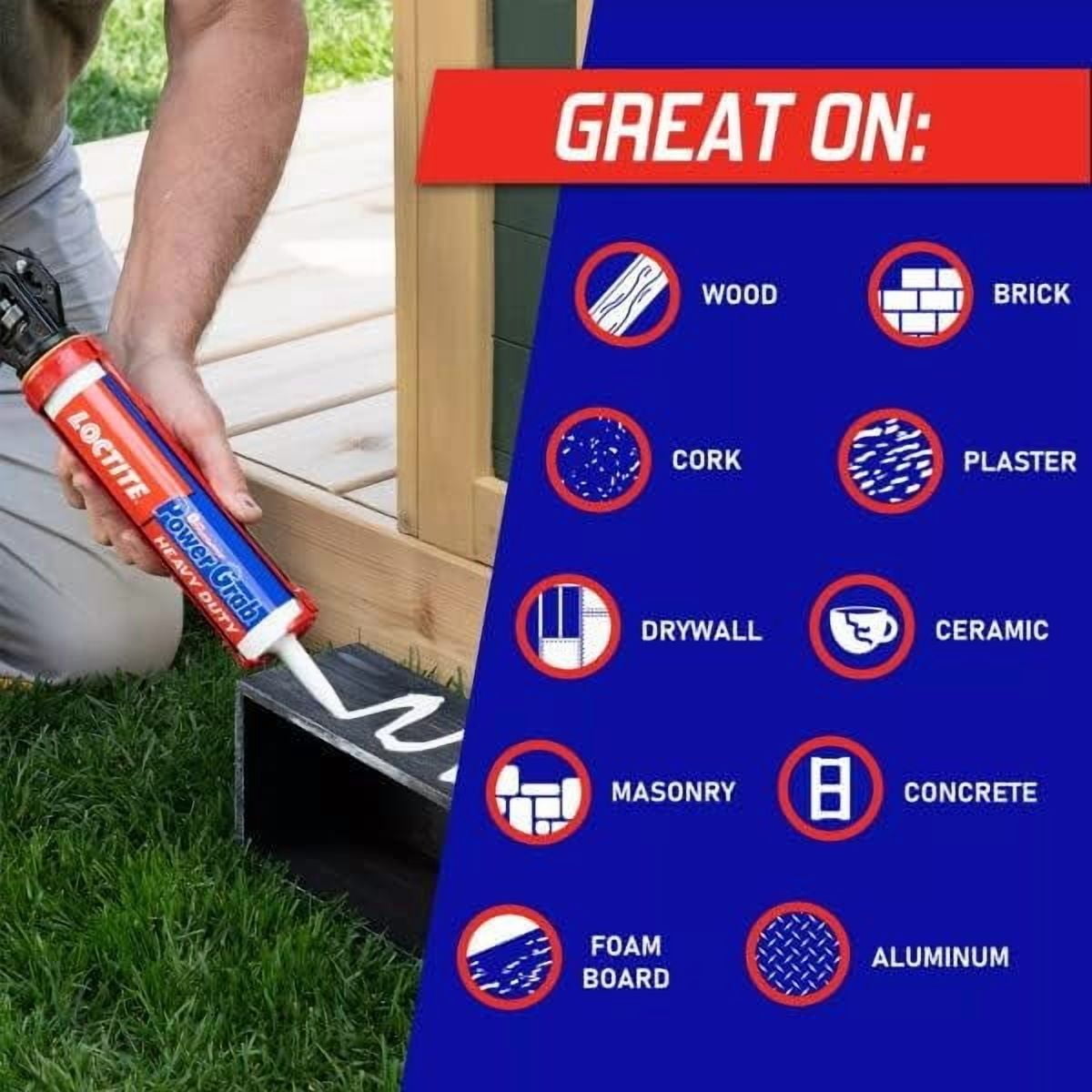 Loctite Power Grab Express Heavy Duty Construction Adhesive, Versatile Construction Glue for Wood, Wall, Tile, Foam Board & More - 9 fl oz Cartridge, Pack of 12