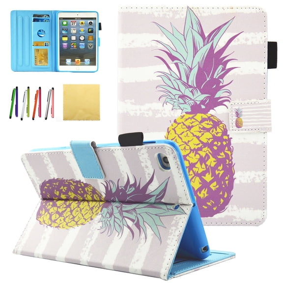 iPad Mini Case, iPad Mini 1 2 3 4 Case - Allytech Premium PU Leather Folio Stand Cover with Auto Wake/Sleep for Apple iPad Mini 1/ Mini 2/ Mini 3/ Mini 4, Golden Pineapple