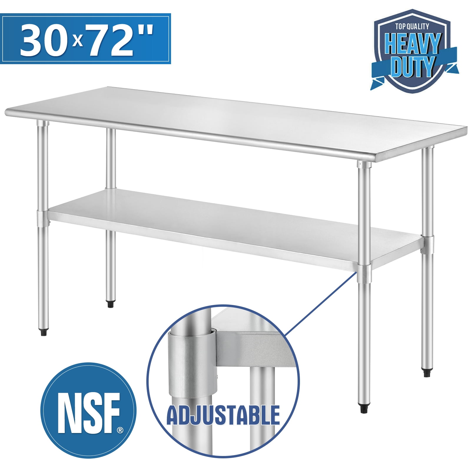 Stainless Steel Food Prep Work Table with Adjustable Undershelf 30”x30” 