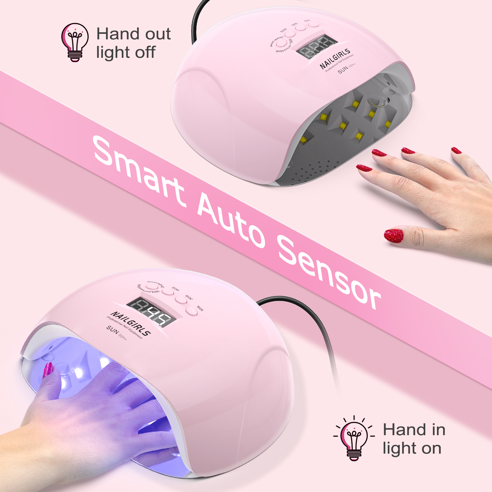 NAILGIRLS 150W UV LED Nail Lamp Pink photo 3