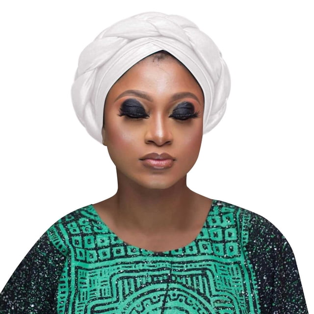 Duoif Hijab Turbans for Women Fashion Women Beading Braid Hat Muslim Ruffle Cancer Wrap Cap Sleep Caps Satin Lined Hair Bonnets Head Wraps for Women White