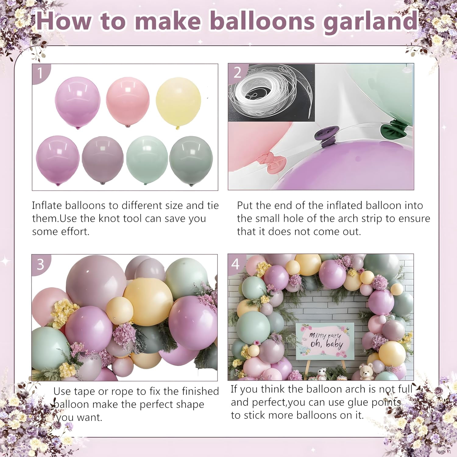 Dusty Green Pink Purple Yellow Balloon arch kit,Double Stuffed Haze Purple Mauve Pink Ivory Sage Green Lilac Light Yellow Balloons Garland for Brithday Wedding Wild Flower Princess Party Decorations