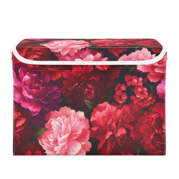 Pink and Red Roses Large Storage Bins with Linen Collapsible Lid Storage Box 16.7 x 12.6 x 11.8in
