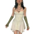 thumbnail image 2 of Qiylii Women Vintage Lace Patchwork Mini Dress V Neck Spaghetti Strap Ruffles Aesthetic Fairy Grunge Short Dress 90s Streetwear, 2 of 6