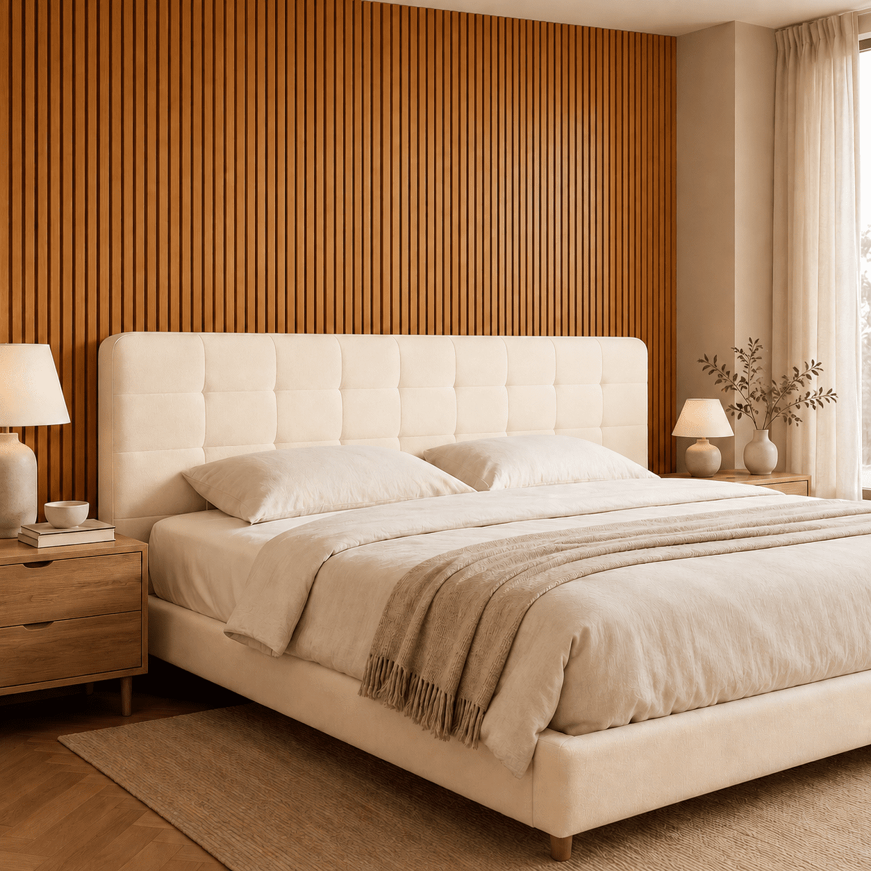 4-Pack Wood Slat Acoustic Wall Panels, 23.5" x 47.1" MDF Slat Wall Paneling for Modern Interior Wall Decor, Sound Absorbing Accent Panels, 31 Sq. Ft,Teak