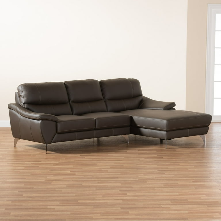 Baxton Studio Townsend Modern Brown Full Leather Sectional Sofa with Right Facing Chaise Baxton Studio Townsend Modern Brown Full Leather Sectional Sofa with Right Facing Chaise