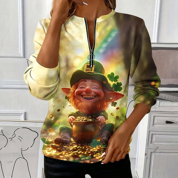 TaTaai Women's St. Patrick's Day Print Loose Round Neck Sweatshirt Casual Long Sleeve Pullover Top Soft for Daily Streetwear Office Home Spring Fall Winter Gift