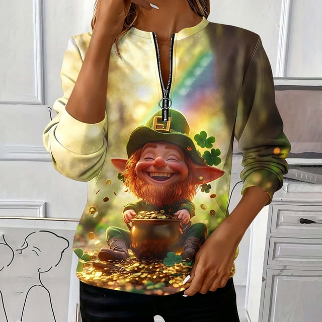 TaTaai Women's St. Patrick's Day Print Loose Round Neck Sweatshirt Casual Long Sleeve Pullover Top Soft for Daily Streetwear Office Home Spring Fall Winter Gift