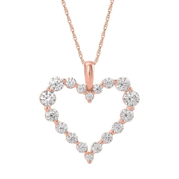 1 Carat Diamond Heart Pendant Necklace in 10K Rose Gold (Silver Chain Included)