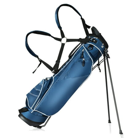 Gymax Blue Golf Stand Cart Bag Club With Carry Organizer Pockets