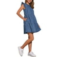 thumbnail image 4 of INSPIRE CHIC Denim Dress for Women's Casual Cap Sleeves Tiered Mini Dress XS Blue, 4 of 6