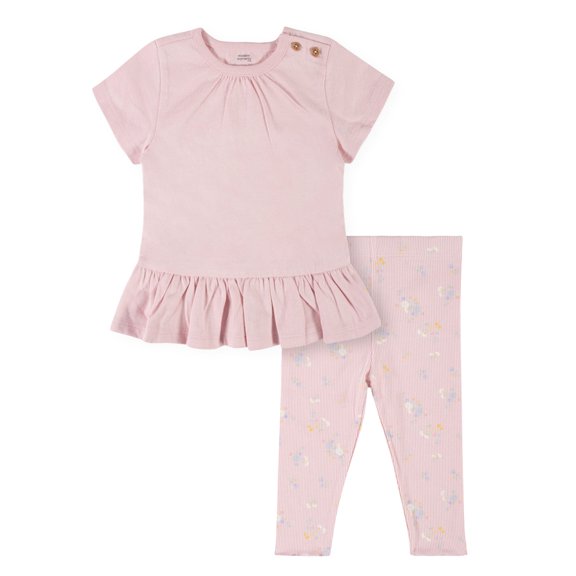 Modern Moments By Gerber Baby Girl Short Sleeve Top & Leggings, 2-Piece Outfit Set, (0/3 Months - 24 Months)