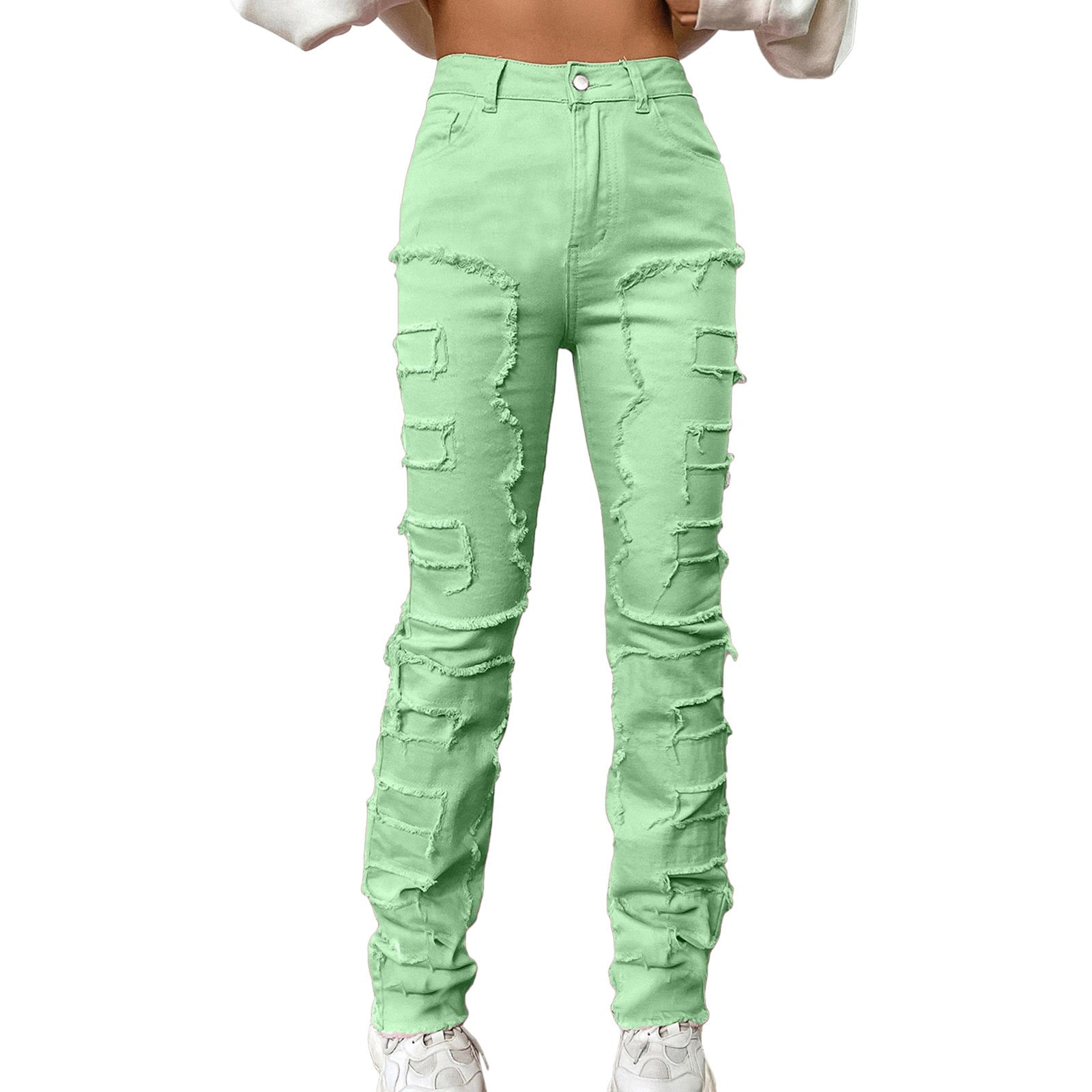 Bmisegm Women Denim Embroidered Straight Leg Pants Stretch Patch