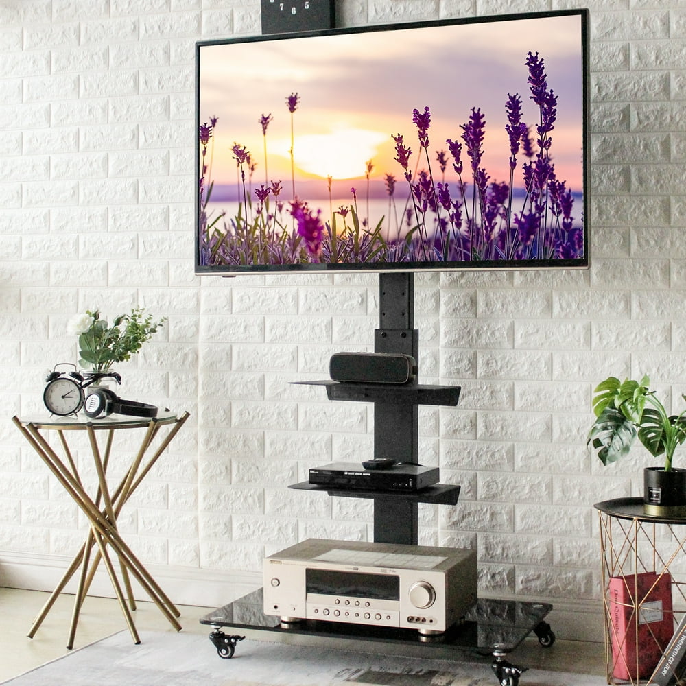 5rcom Modern Rolling Tall Tv Stand With Wheels For Tvs Up To 70 Black