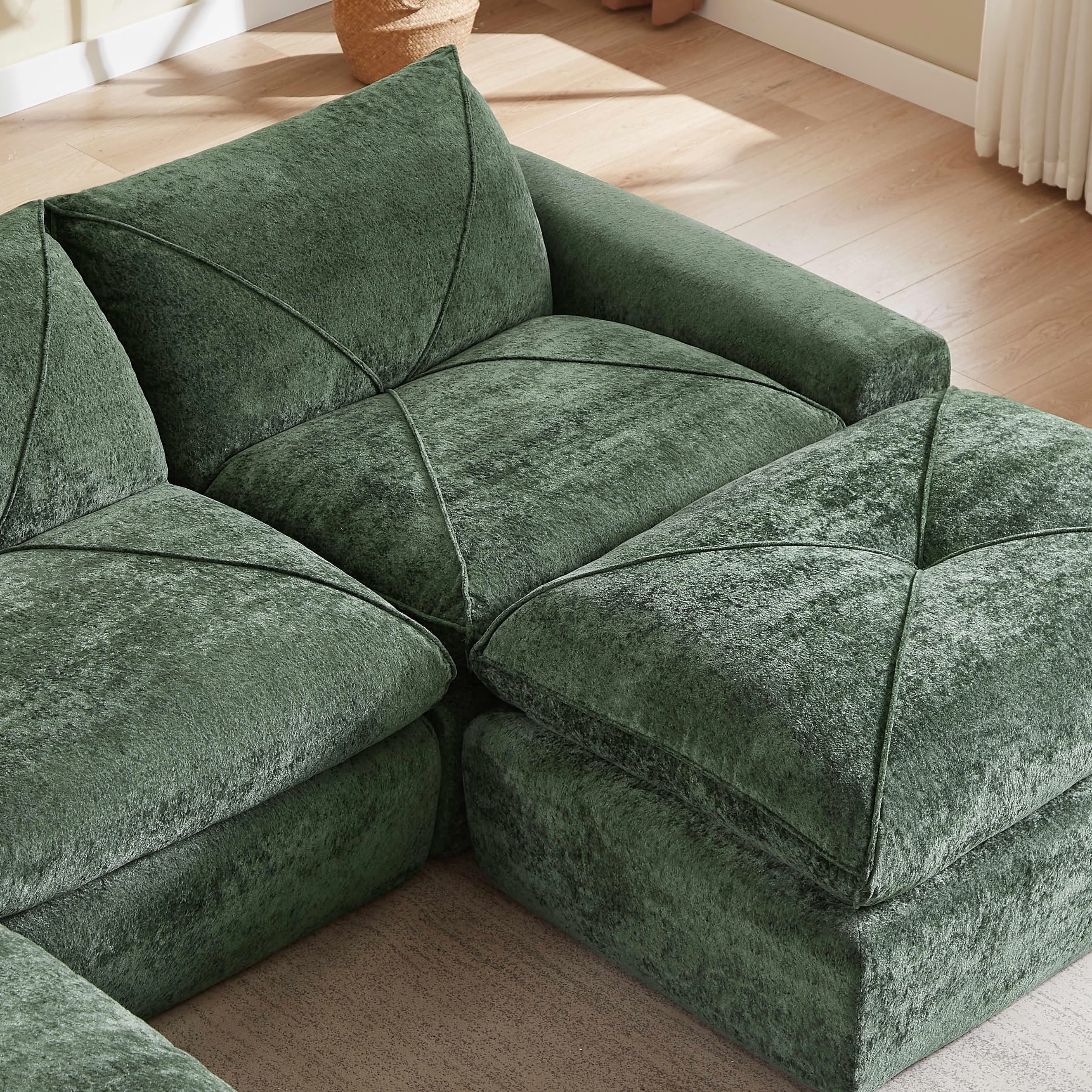MAYEERTY 119" Green Chenille U-Shaped Modular Sectional Sofa, Spring Support for Living Room Apartment