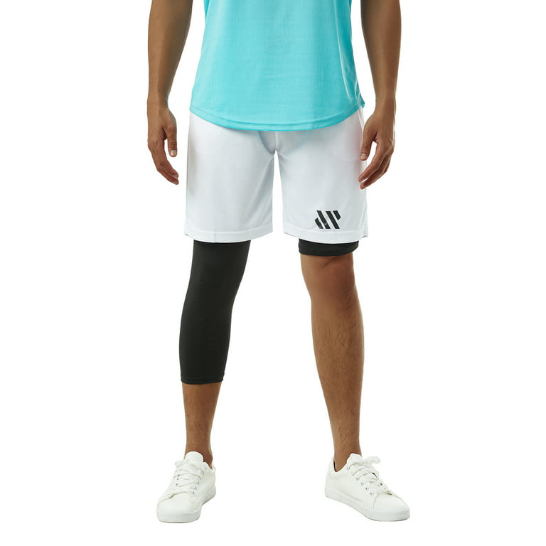 Men's 3/4 One Leg Compression Tights Medium Elastic Waist Leggings Slim-Fit  Athletic Base Layer Underwear Sports Short Pants 