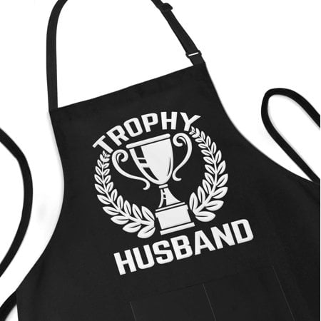Funny Apron for Dad - Trophy Husband - Adjustable Poly/Cotton BBQ Grill Apron with Pockets - Apron For Grilling Cooking Gardening