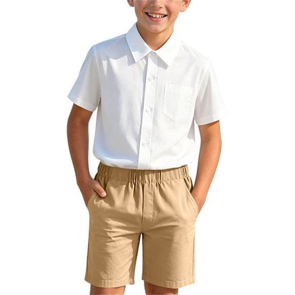 ZOYOEN Boys Dress Shirts and Shorts- Summer Short Sleeve Casual Classic Boys Formal Clothes Outfits Set Khaki Size 4-14