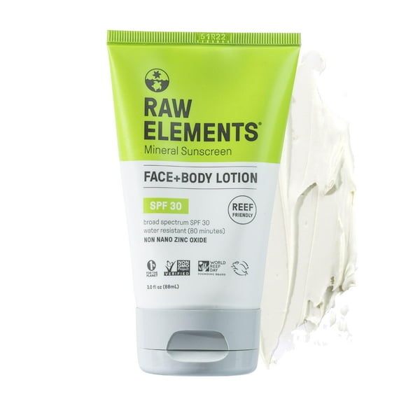 Raw Elements Protector solar mineral para rostro y cuerpo SPF 30 tubo bloqueador solar orgánico protección diaria no tóxico para arrecifes resistente al agua libre de crueldad 3 oz (paquete de 1)