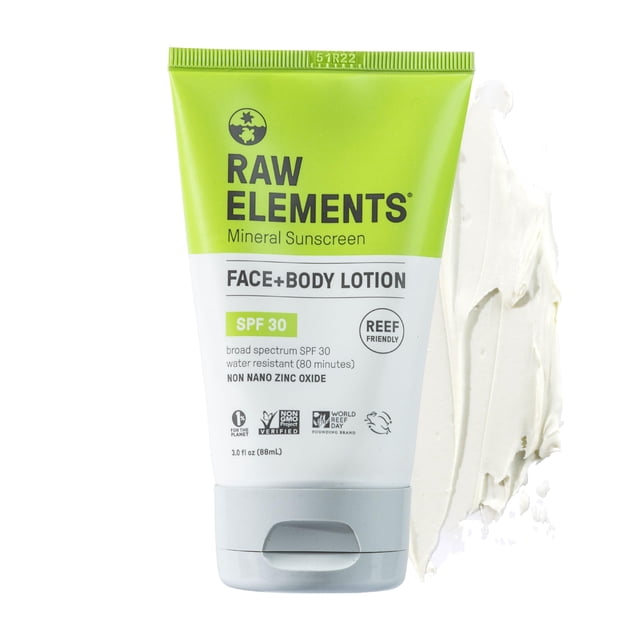 Raw Elements Protector solar mineral para rostro y cuerpo SPF 30 tubo bloqueador solar orgánico protección diaria no tóxico para arrecifes resistente al agua libre de crueldad 3 oz (paquete de 1)