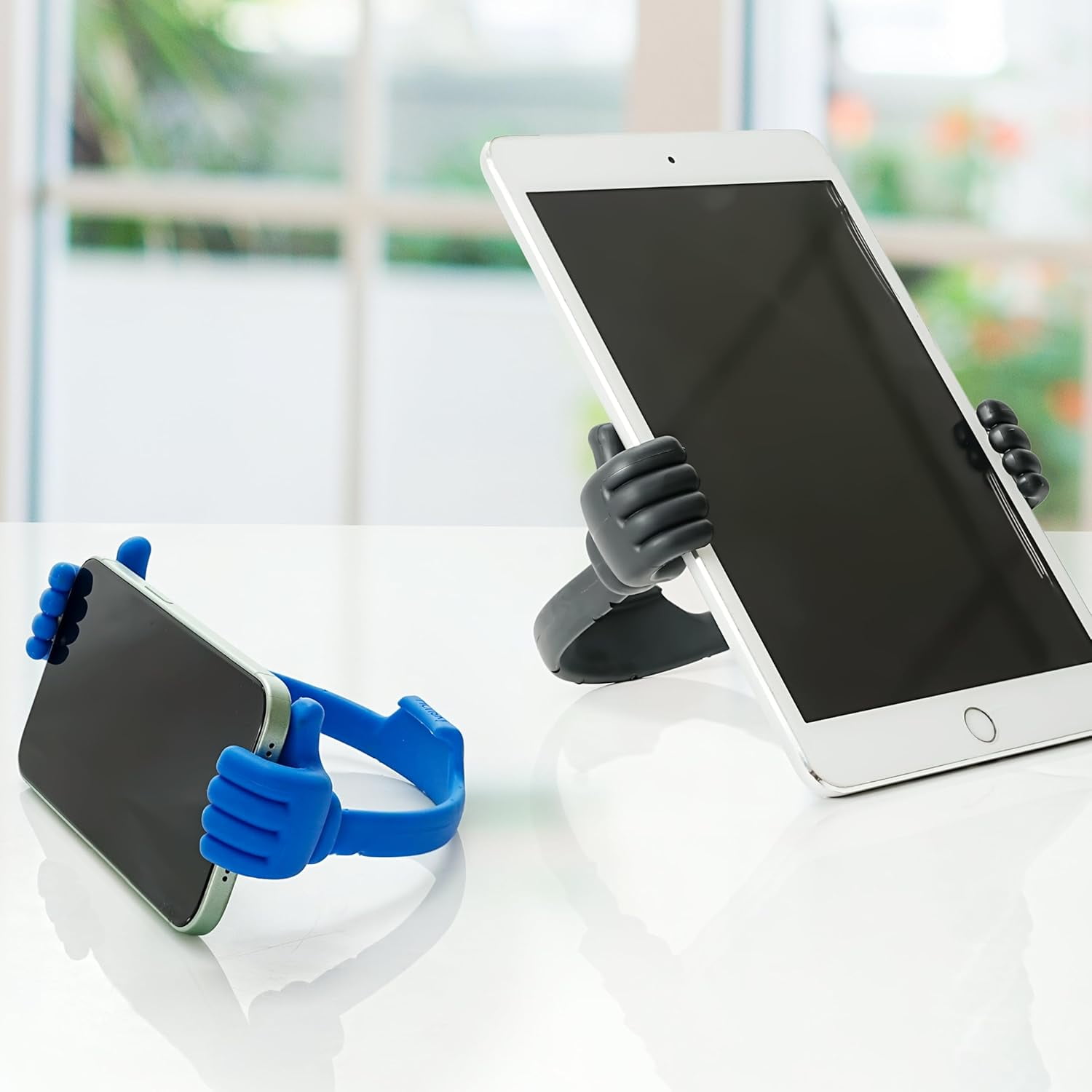 3361942 Cute Thumbs Up Adjustable Tpu Flexible Mobile Cell Phone Tablet Computer Display Stand Holder for Bed Desk - Blue and Black