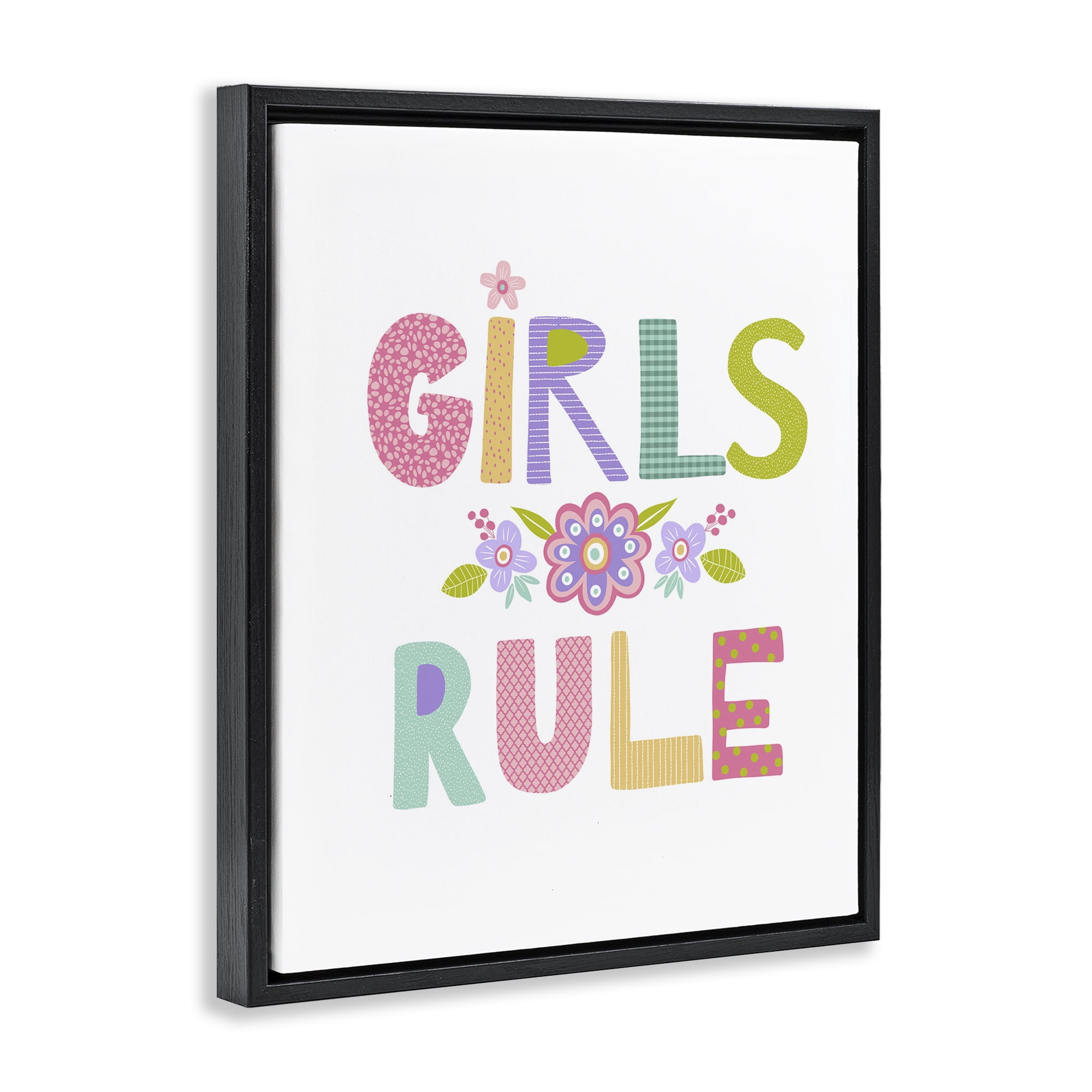 Stupell Industries Girls Rule with Flowers Botanical & Floral Painting Black Floater Framed Art Print Wall Art, 25 x 31