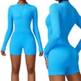 thumbnail image 2 of Women's Long Sleeve Yoga Jumpsuits Ribbed One Piece Bodycon Romper Stretchy Shorts Jumpsuit Outfits, 2 of 8