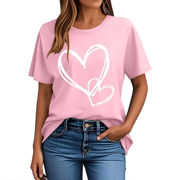 Ohufall Womens Plus Tops & T-Shirts, Women Valentine's Day Print Short Sleeve T-Shirt Novelty Graphic Tops