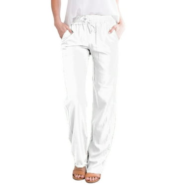 DDAPJ pyju Womens Casual Linen Pants,Straight Leg Drawstring Elastic High Waist Loose Comfy Trousers with Pockets