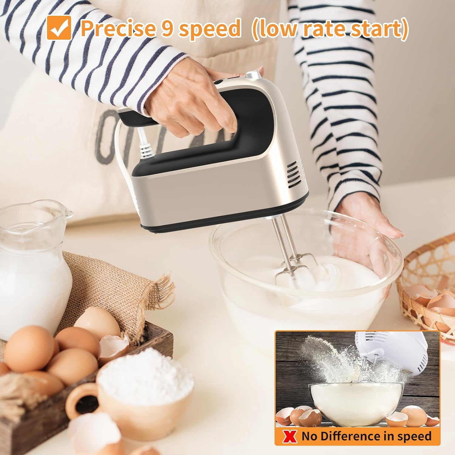 400W DC Motor Digital Hand Mixer with Storage Case, 5 Stainless Steel Accessories including Beaters, Dough Hooks and Whisk