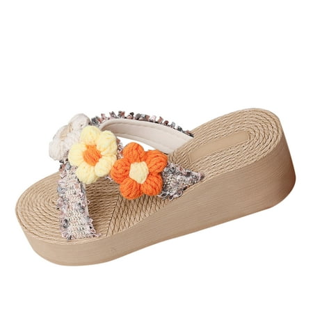 

zttd fashion spring and summer women slippers thick soled wedge heel color flower open toe light and comfortable women s slipper a