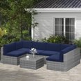 thumbnail image 2 of Royalcraft 7 Pieces Outdoor Conversation Set, All-Weather Wicker Rattan Sectional Sofa Set with Cushions & Coffee Table, Blue, 2 of 7