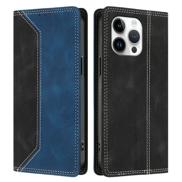 Funda FOXDOCK para iPhone 15 Pro de Cuero Premium Bicolor con Ranuras RFID, Carcasa Tipo Billetera Antigolpes y Soporte Plegable