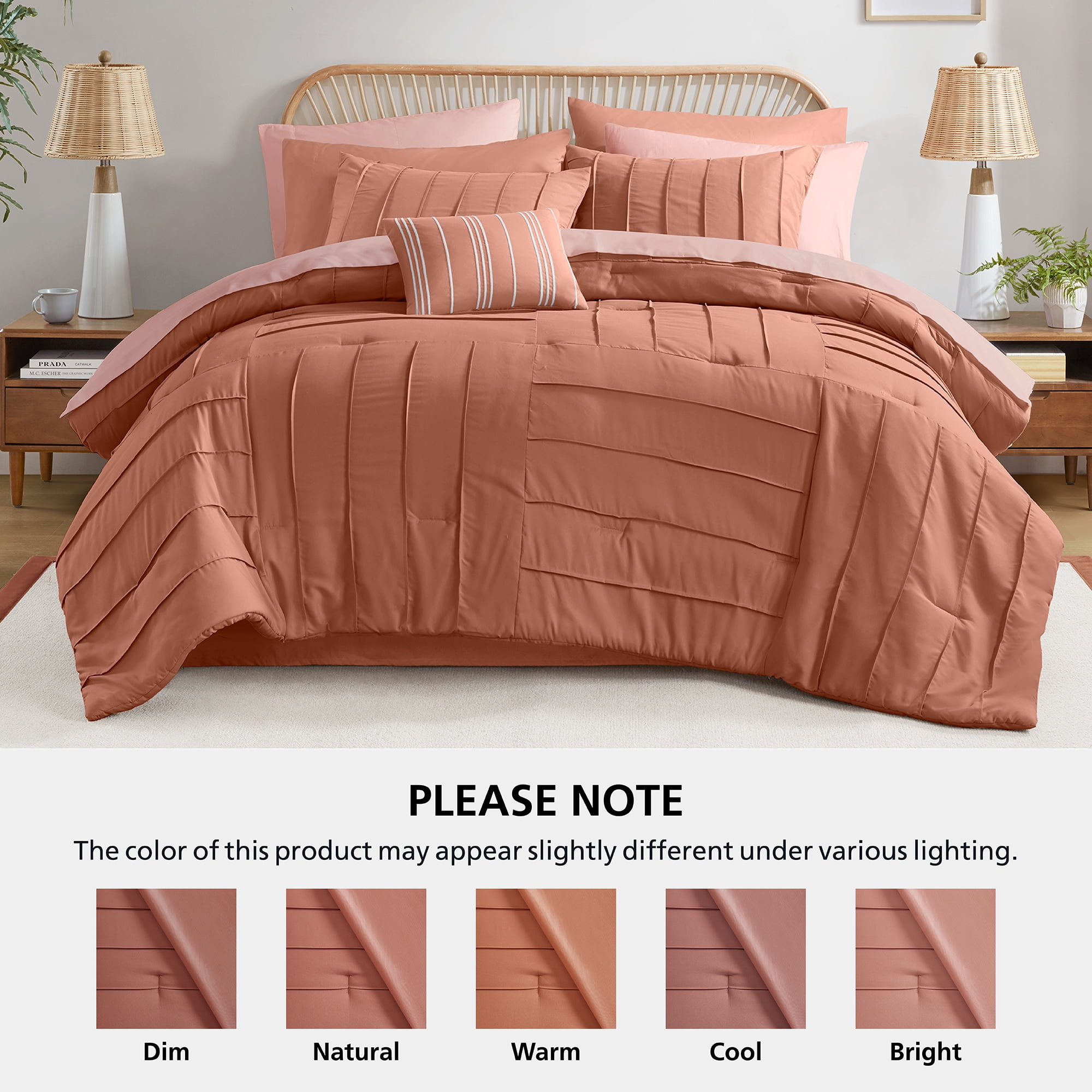 Mainstays All in One Reversible Comforter and Sheet set- 11 Piece, Queen, Terracotta Texture