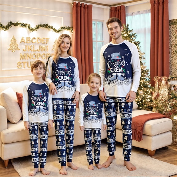 Burkashear Family Christmas Pajamas Matching Sets Snowman Snowflakes Pattern Christmas Family Matching Outfits