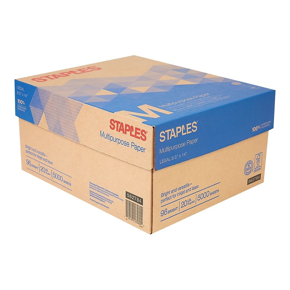 Staples 8.5" x 14" Multipurpose Paper 20 lbs. 96 Brightness 500/RM 10 RM/CT 5028