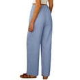thumbnail image 6 of Linen Pants Women Wide Leg Casual Summer Vacation Outfits Travel Beach Pants Elastic Waist Ankle Split with Pockets Blue XL, 6 of 7