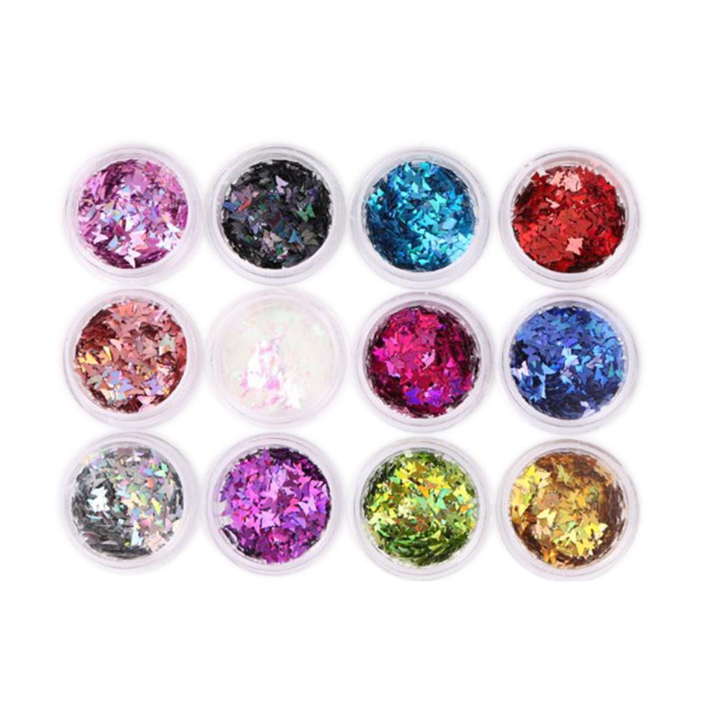 TOOYFUL 4x12 Colors Nail Glitter Sequins Nail Art DIY Decor for Salon Home Butterfly 4 Pcs