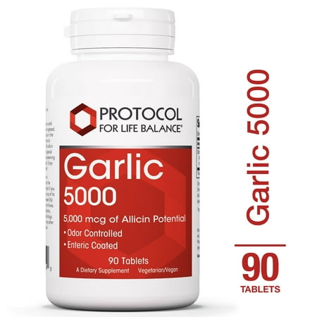 Protocol For Life Balance - Garlic 5000 - Odor Controlled with 5,000 mcg of Allicin Potential, Immune System Support, Antioxidant Rich, Anti Aging, Heart Healthy Benefits - 90