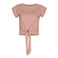 thumbnail image 4 of Mittory Womens Tie Knot Front Cropped T-Shirt Summer Casual Crew Neck Rolled Short Sleeve Crop Tops Tees, 4 of 4