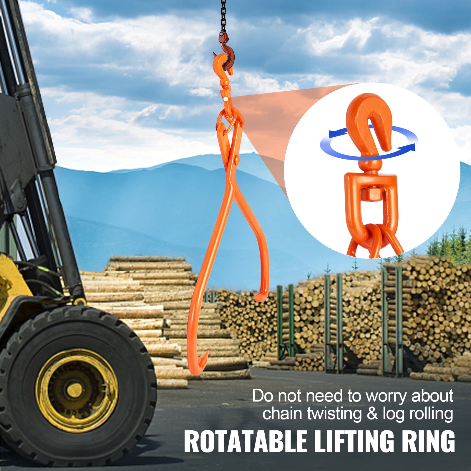 BENTISM Log Skidding Tongs, 32 inch 2 Claw Log Lifting Tongs, Heavy Duty Rotating Steel Lumber Skidding Tongs, 1543 lbs/700 kg Loading Capacity, Log Lifting, Handling, Dragging & Carrying Tool