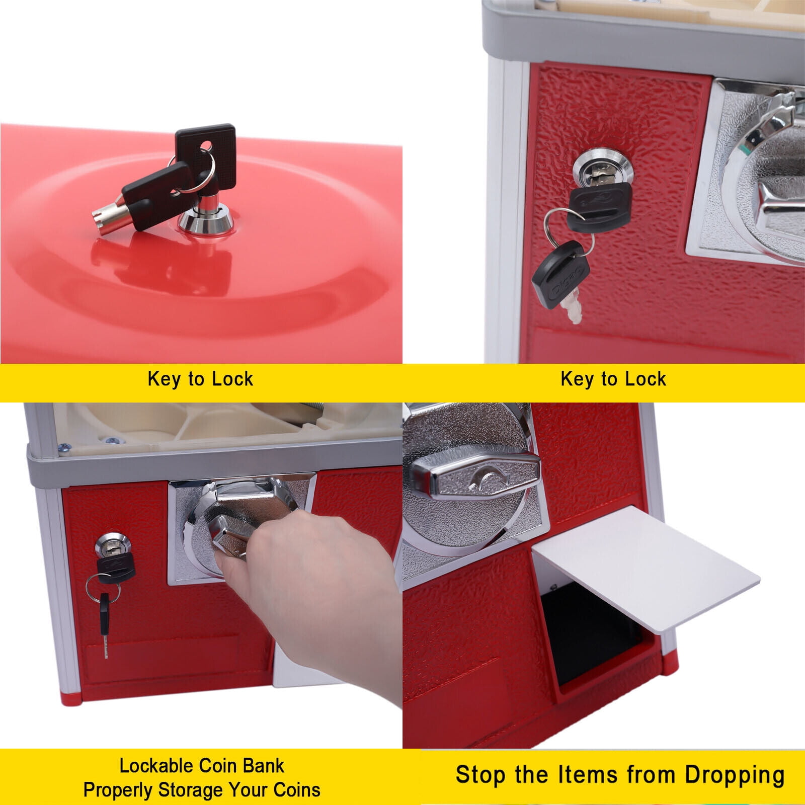 DENEST Bulk Candy Vending Machine w/ Locks+Keys Candy Dispenser Gumball Bank f 1.1-2.1"