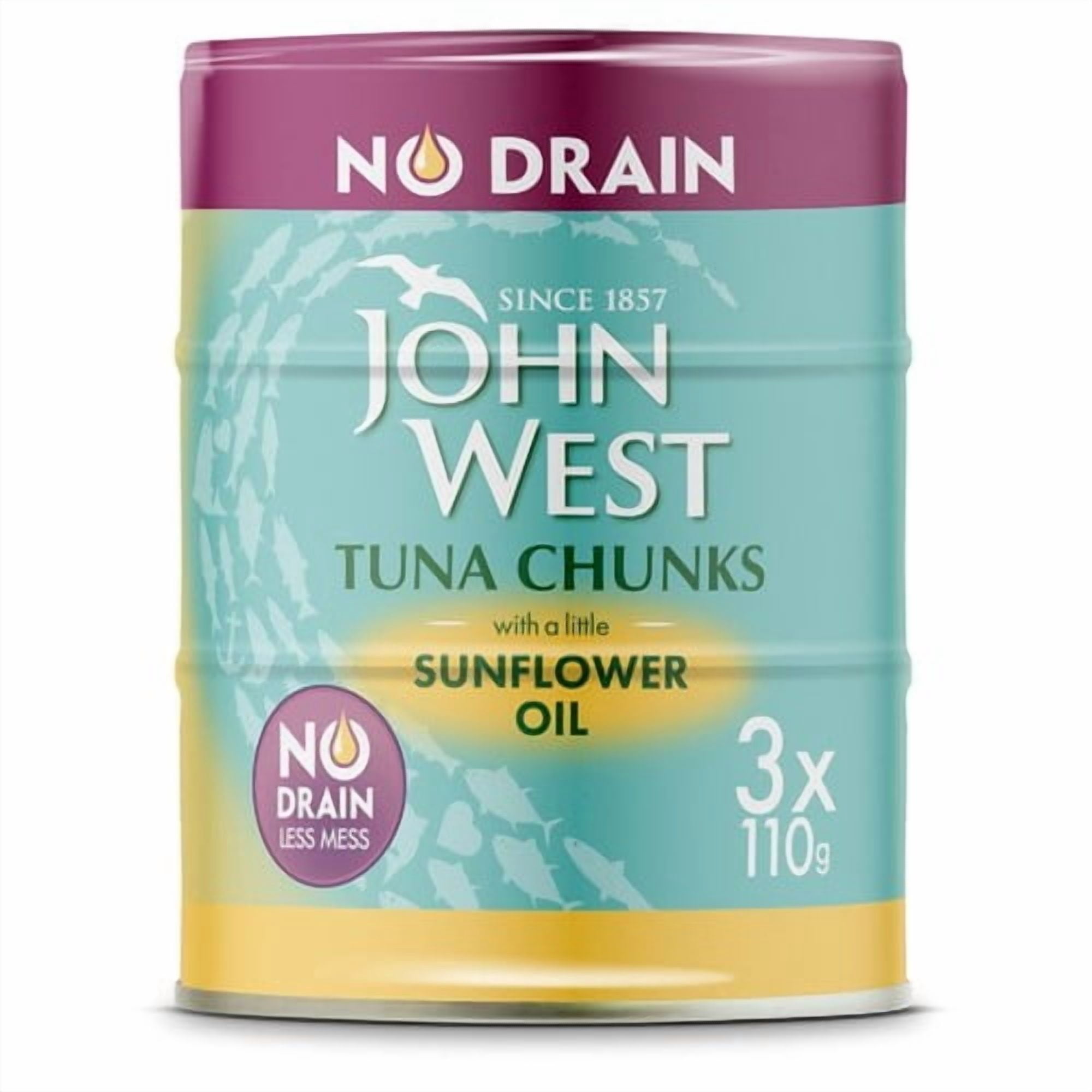 John West No Drain Tuna Chunks In Sunflower Oil 3 x 110g, British Import (Pack of 3)